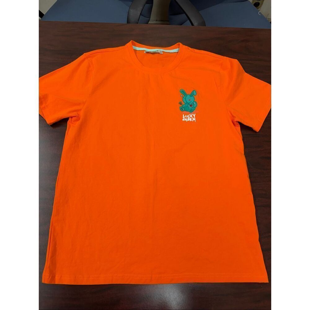 Lucky Charm BKYS Mens Orange Embroidered Short Sleeve Tee Size Medium